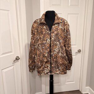 Vintage 100% Silk Leopard Print Bomber Jacket, Sz L